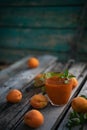 Blended Colorful Apricot Sugar Free Smoothie with Chia Seeds and Mint