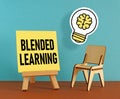 Blended Learning is shown using the text and picture of lamp with brain Royalty Free Stock Photo
