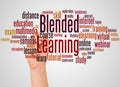 Blended learning word cloud and hand with marker concept Royalty Free Stock Photo