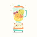 Blender full of funny fruits.