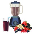 Blender and glass of smoothie made of healthy fruits vector