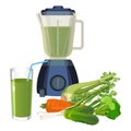 Blender and glass of smoothie made of organic vegetables vector