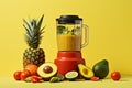 Blender with pieces of fruit and vegetable ingredients, Healthy drink and lifestyle, generative AI