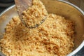 Blending cracker crust mixing with butter