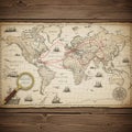 Blends artistic and historical map elements giving it a classic exploratory Royalty Free Stock Photo
