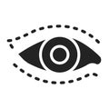 Blepharoplasty black glyph icon. Eye shape change cosmetic surgery. Isolated vector element. Outline pictogram for web page,