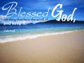 Blessed are they that hear the word of God with background ocean view and a lady look up to the sky design for Christianity. Royalty Free Stock Photo