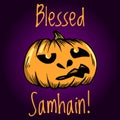 Blessed Samhain greeting card. Halloween banner or poster