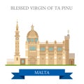 Blessed Virgin of Ta Pinu in Malta flat vector sight landmark