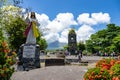 Blessing Jesus and Bell Tower of Cagsawa Ruins, historical landmark, Cagsawa Ruins Park Royalty Free Stock Photo