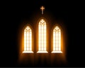 Blessing light flows through church window, morning radiance via stained-glass window in temple