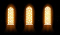 Blessing light flows through mosque window, radiance via stained-glass window with arabic grating pattern Royalty Free Stock Photo