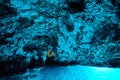 Bleu cave in Croatia, Croatian wonder, landmark. inside of the Blue cave, Bisevo island, light of blue color from water Royalty Free Stock Photo