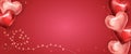 Red vector background on the theme of heart balloons, gifts and string lights