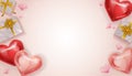 Light background with the theme of heart balloons and gifts