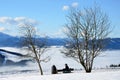 View from Gahberg towards Attersee under a blanket of fog in winter