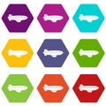 Blimp aircraft flying icon set color hexahedron Royalty Free Stock Photo