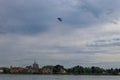 Blimp, airship or dirigible flying over Constance, Germany Royalty Free Stock Photo