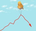 A blimp that looks like Donald Trump struggles to lift the graph of the stock market