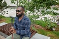 Blind African American Man in Park Royalty Free Stock Photo