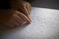 Blind children read text in braille