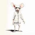 Blind Contour Mouse: Full Body Sketch On White Isolated Background