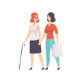 Blind girl and her friend supporting her, disabled person lifestyle and adaptation concept vector Illustration on a Royalty Free Stock Photo