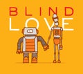 Blind love between two different robots Royalty Free Stock Photo
