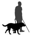 Blind man with cane and guide dog Royalty Free Stock Photo