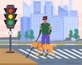 Blind man and his dog on a pedestrian crossing Royalty Free Stock Photo