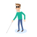 Blind man icon. Vector flat character illustration.