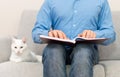 Blind man reading braille book. Royalty Free Stock Photo