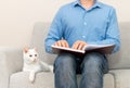 Blind man reading braille book. Royalty Free Stock Photo