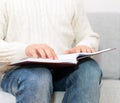 Blind man reading braille book. Royalty Free Stock Photo