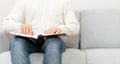 Blind man reading braille book. Royalty Free Stock Photo