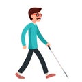 Blind man stick disabled confident gait walking character walk cartoon flat design design vector illustration Royalty Free Stock Photo