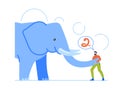 Blind Man Touching An Elephant. Depict Blindfolded Character with Wrong Perceptions, Impressions, Ideas, Opinions