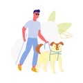 Blind Man Walking with Guide Dog and Cane Street Royalty Free Stock Photo