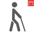 Blind man with walking stick glyph icon, disability and blindness, blind person sign vector graphics, editable stroke solid icon, Royalty Free Stock Photo