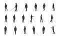 Blind man walking silhouette, Blind man silhouette, Blind people walking silhouette, Blind man vector set Royalty Free Stock Photo