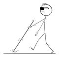 Blind Man walking with White Stick or Cane , Vector Cartoon Stick Figure Illustration