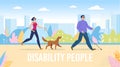 Blind People Full Life in City Flat Vector Banner