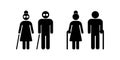 Blind people. Senior couple with walking cane. Senior men and women. Vector illustration. EPS 10