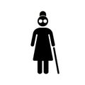 Blind people. Senior woman with walking cane. Vector illustration. EPS 10