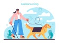 Blind person assistance dog. Dog handler concept. Training exercise