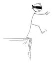 Blind Person or Businessman Falling From the Cliff Edge, Vector Cartoon Stick Figure Illustration