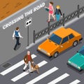 Blind Person On Crosswalk Isometric Illustration Royalty Free Stock Photo