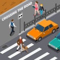 Blind Person On Crosswalk Isometric Illustration