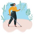 Blind person walking with stick vector silhouette illustration.