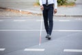 Blind Person Walking On Street